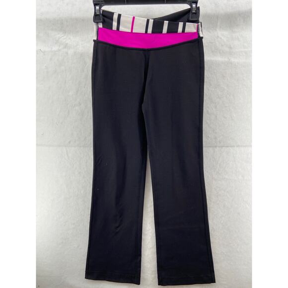 Lululemon‎ Leggings Womens Sz 2 Black Fun Stripes Wrap Band Yoga Athletic - Picture 1 of 9